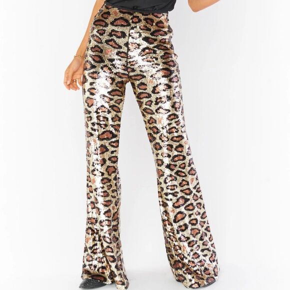 SHOW ME YOUR MUMU WOMEN'S CHEETAH SEQUIN GRETTA FLARE PANTS Size XXL NWT - Picture 9 of 10